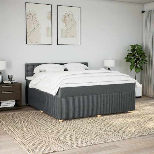 LED-valgustusega kontinentaalvoodi koos madratsiga, tumehall, 180 × 200 cm, kangas — mudel 3289850