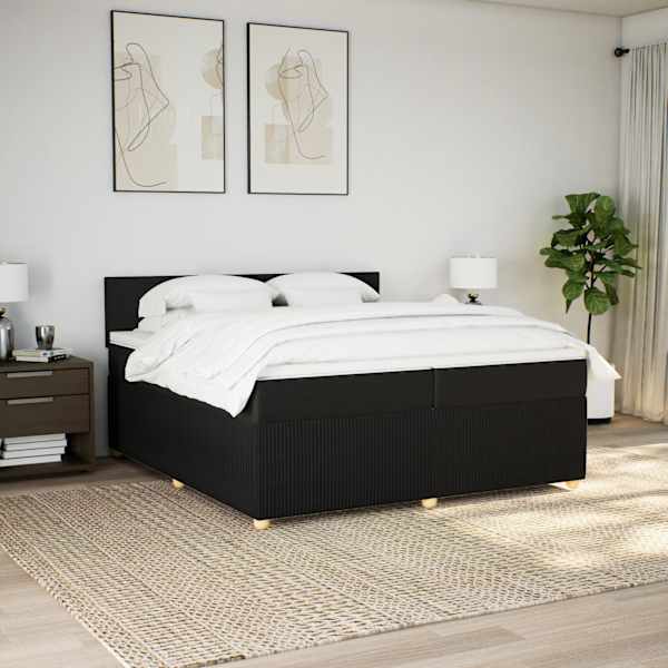 LED-valgustusega kontinentaalvoodi koos 2 madratsiga, must, 200 × 200 cm, kangas — mudel 3289858
