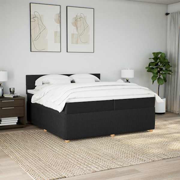LED-valgustusega kontinentaalvoodi koos 2 madratsiga, must, 200 × 200 cm, kangas — mudel 3289865