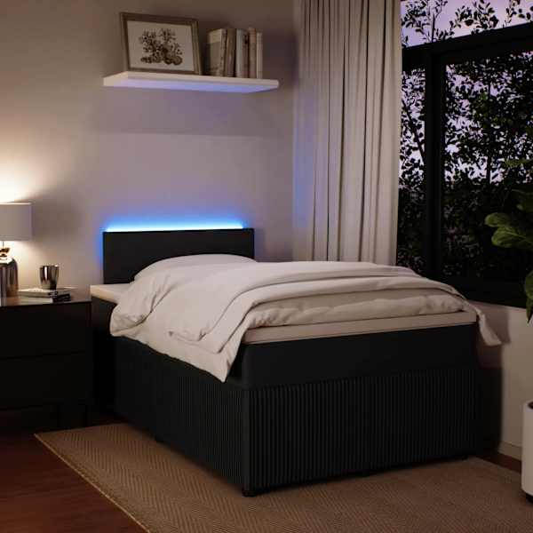 LED-valgustusega kontinentaalvoodi koos madratsiga, must, 120 × 190 cm, samet — mudel 3289982