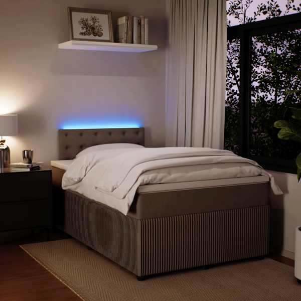 LED-valgustusega kontinentaalvoodi koos madratsiga, helehall, 120 × 190 cm, samet — mudel 3289998
