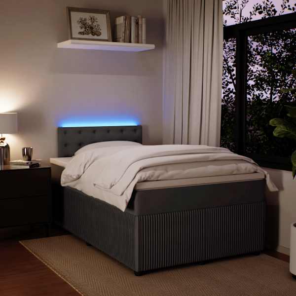 LED-valgustusega kontinentaalvoodi koos madratsiga, tumehall, 120 × 190 cm, samet — mudel 3289999