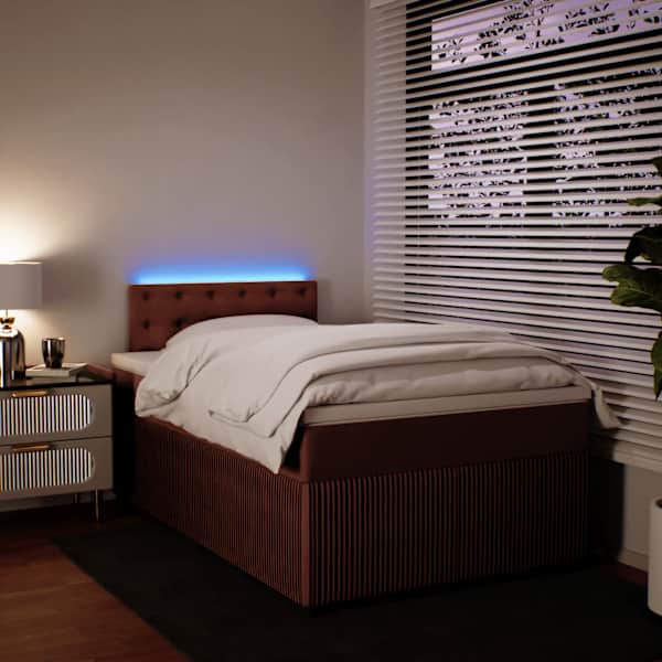 LED-valgustusega kontinentaalvoodi koos madratsiga, roosa, 120 × 190 cm, samet — mudel 3290003