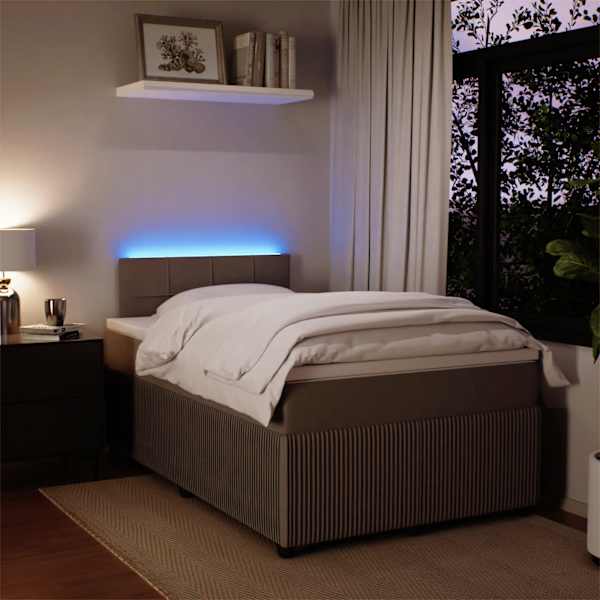 LED-valgustusega kontinentaalvoodi koos madratsiga, helehall, 120 × 200 cm, samet — mudel 3290010