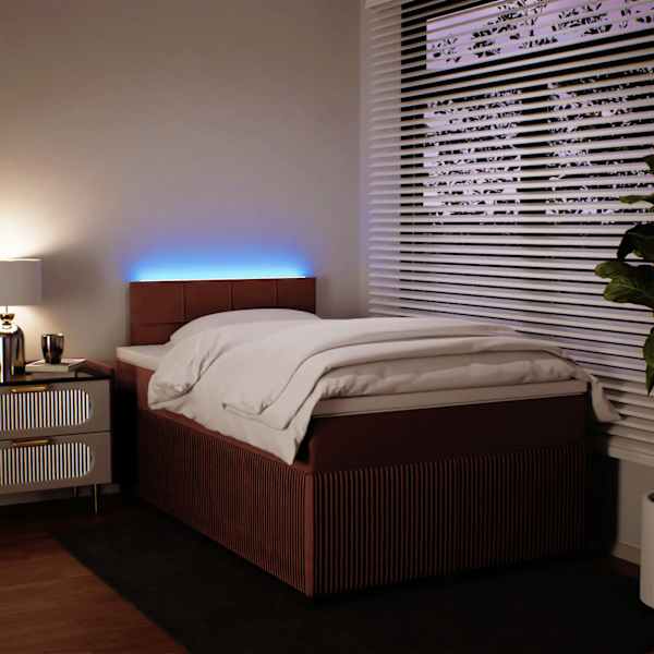 LED-valgustusega kontinentaalvoodi koos madratsiga, roosa, 120 × 200 cm, samet — mudel 3290015