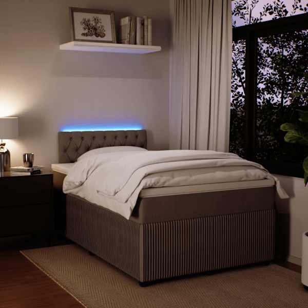 LED-valgustusega kontinentaalvoodi koos madratsiga, helehall, 120 × 200 cm, samet — mudel 3290016