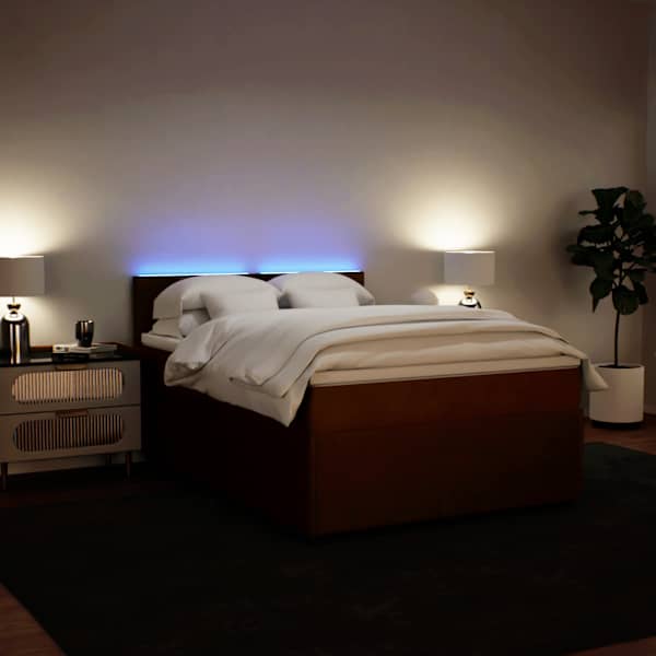 LED-valgustusega kontinentaalvoodi koos madratsiga, roosa, 140 × 190 cm, samet — mudel 3290033