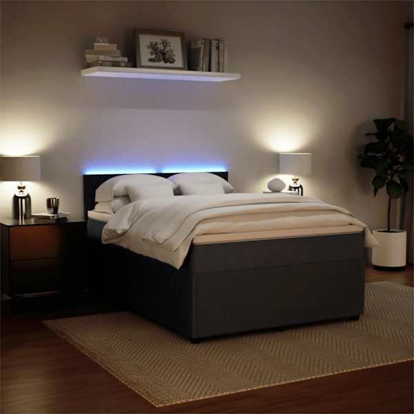 LED-valgustusega kontinentaalvoodi koos madratsiga, tumehall, 140 × 190 cm, samet — mudel 3290035