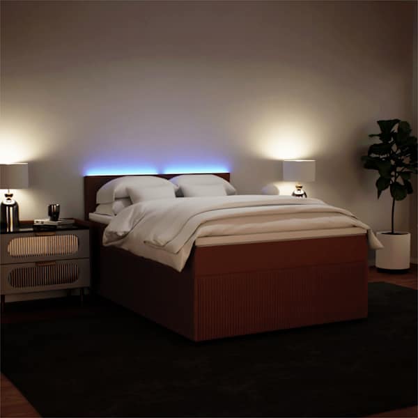 LED-valgustusega kontinentaalvoodi koos madratsiga, roosa, 140 × 190 cm, samet — mudel 3290039