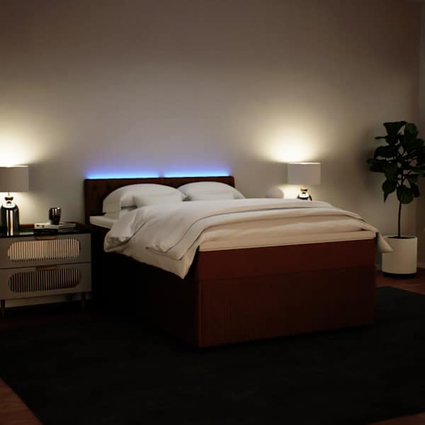 LED-valgustusega kontinentaalvoodi koos madratsiga, roosa, 140 × 190 cm, samet — mudel 3290045