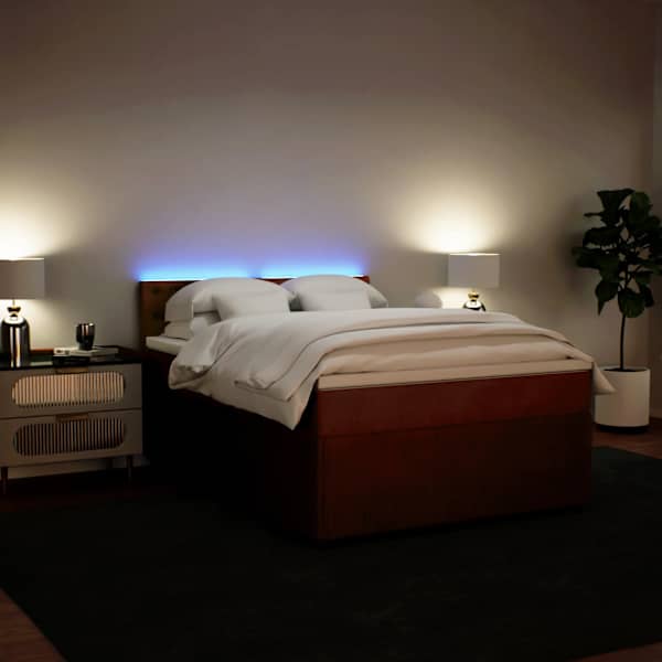 LED-valgustusega kontinentaalvoodi koos madratsiga, roosa, 140 × 190 cm, samet — mudel 3290051