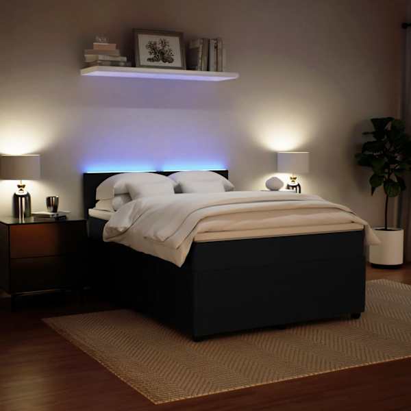 LED-valgustusega kontinentaalvoodi koos madratsiga, must, 140 × 200 cm, samet — mudel 3290054