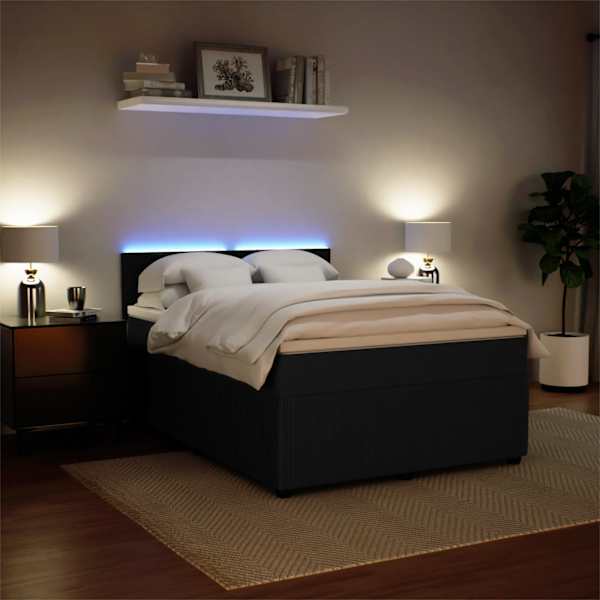 LED-valgustusega kontinentaalvoodi koos madratsiga, must, 140 × 200 cm, samet — mudel 3290060