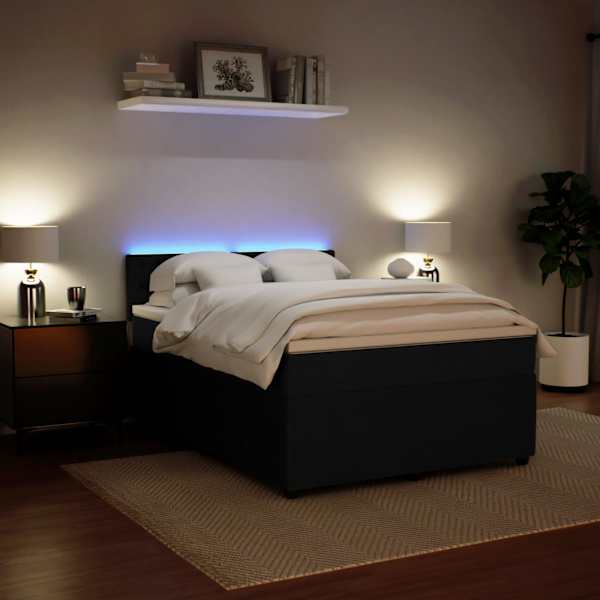 LED-valgustusega kontinentaalvoodi koos madratsiga, must, 140 × 200 cm, samet — mudel 3290072