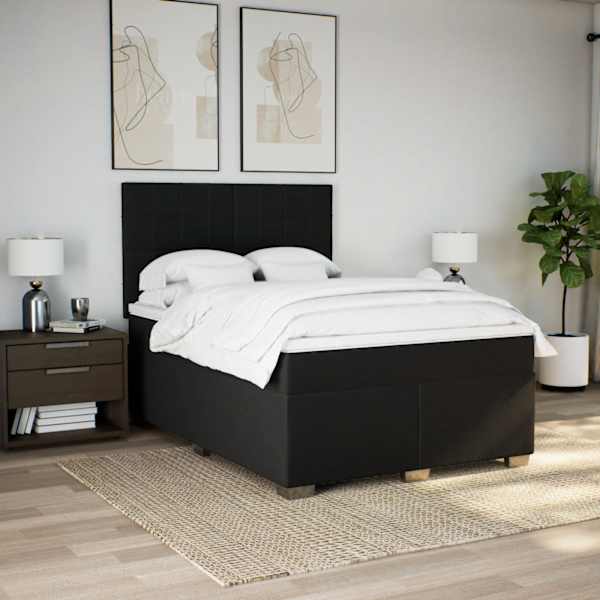 Kontinentaalvoodi koos madratsiga, must, 140 × 190 cm, kangas — mudel 3290485