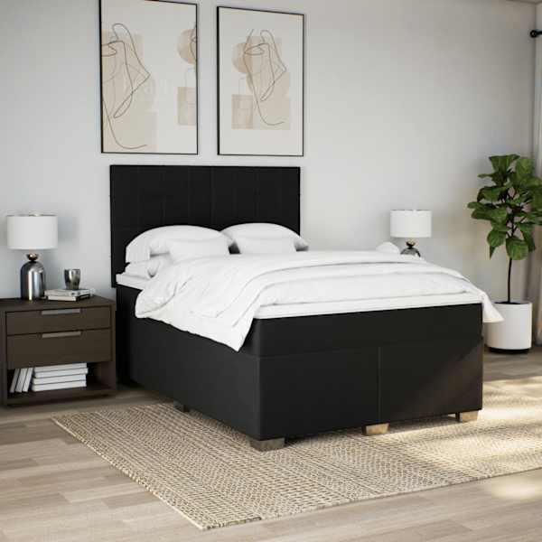 Kontinentaalvoodi koos madratsiga, must, 160 × 200 cm, kangas — mudel 3290541