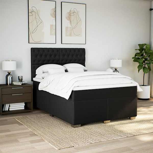 Kontinentaalvoodi koos madratsiga, must, 160 × 200 cm, kangas — mudel 3290548