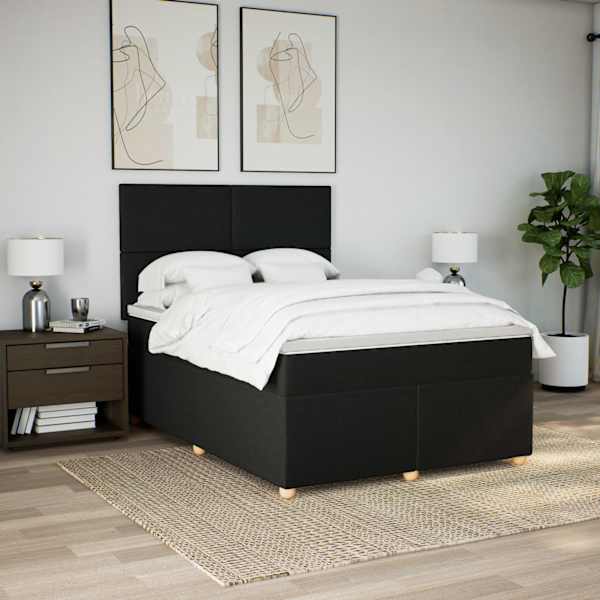 Kontinentaalvoodi koos madratsiga, must, 140 × 200 cm, kangas — mudel 3291298