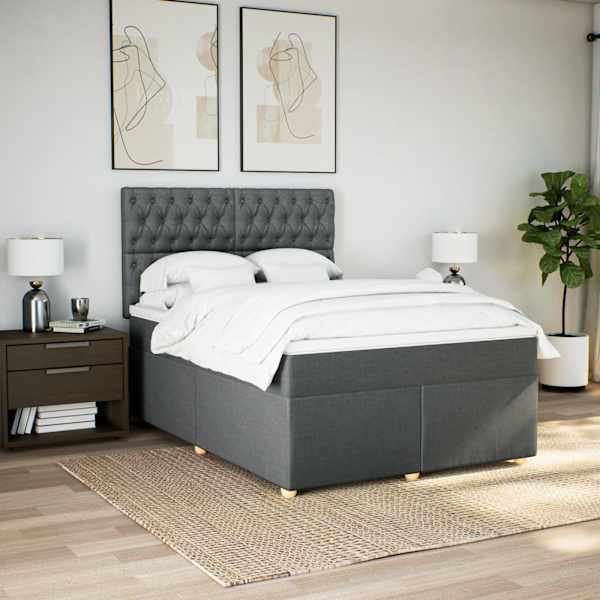 Kontinentaalvoodi koos madratsiga, tumehall, 140 × 200 cm, kangas — mudel 3291311