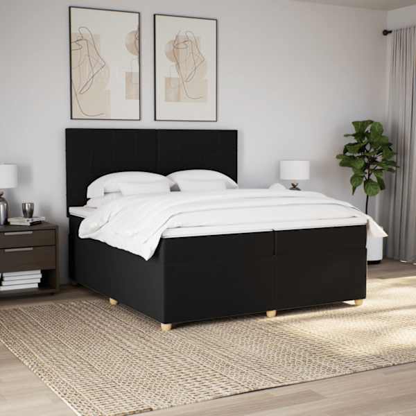 Kontinentaalvoodi koos 2 madratsiga, must, 200 × 200 cm, kangas — mudel 3291389