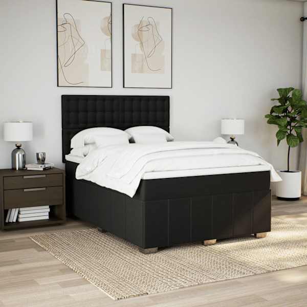 Kontinentaalvoodi koos madratsiga, must, 140 × 190 cm, kangas — mudel 3291679