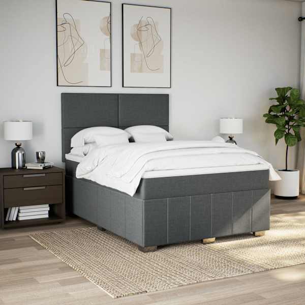 Kontinentaalvoodi koos madratsiga, tumehall, 140 × 200 cm, kangas — mudel 3291685