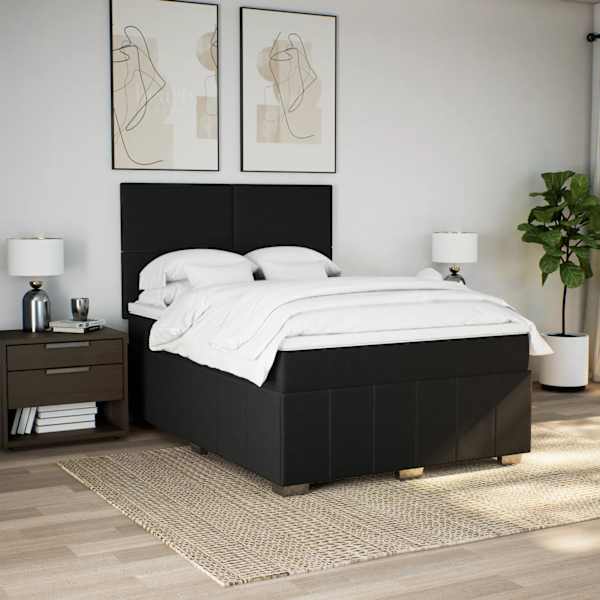 Kontinentaalvoodi koos madratsiga, must, 140 × 200 cm, kangas — mudel 3291686