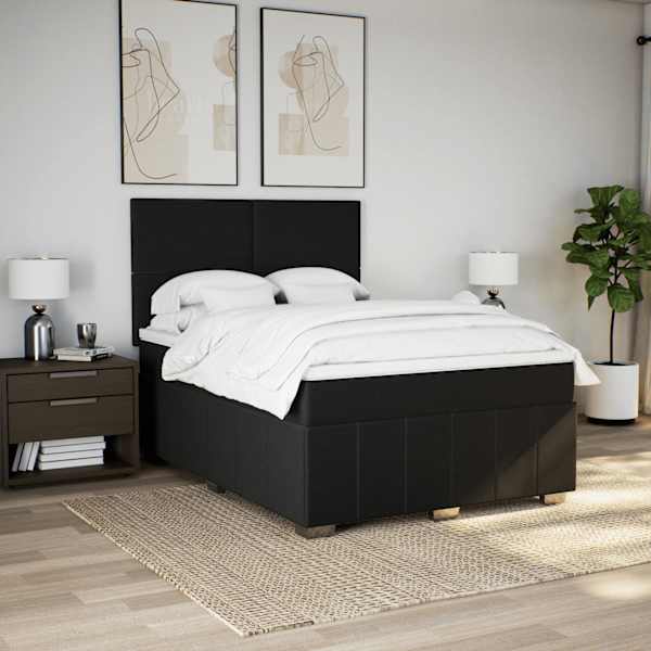 Kontinentaalvoodi koos madratsiga, must, 160 × 200 cm, kangas — mudel 3291714