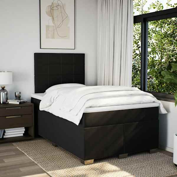 LED-valgustusega kontinentaalvoodi koos madratsiga, must, 120 × 190 cm, kangas — mudel 3292729