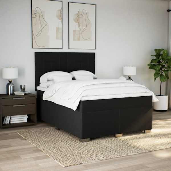 LED-valgustusega kontinentaalvoodi koos madratsiga, must, 140 × 190 cm, kangas — mudel 3292785