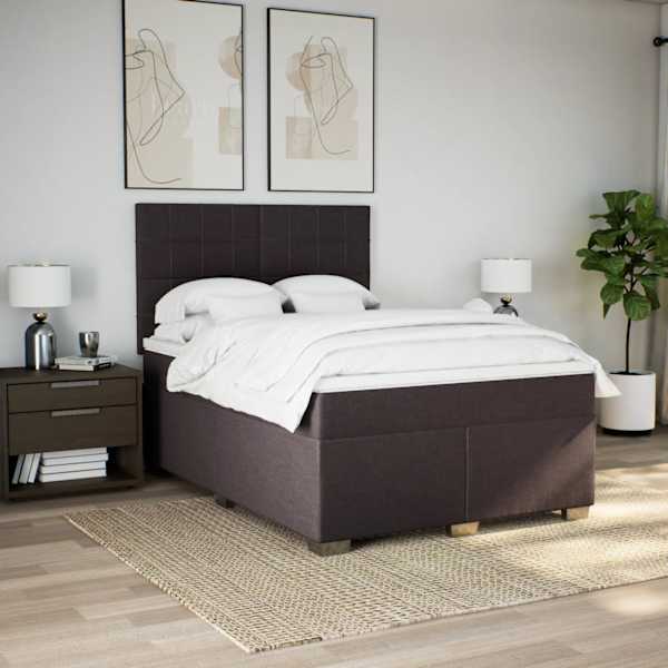 LED-valgustusega kontinentaalvoodi koos madratsiga, tumepruun, 140 × 190 cm, kangas — mudel 3292786