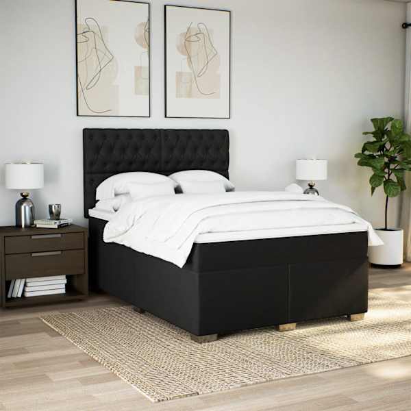 LED-valgustusega kontinentaalvoodi koos madratsiga, must, 140 × 190 cm, kangas — mudel 3292792