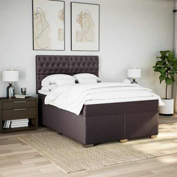 LED-valgustusega kontinentaalvoodi koos madratsiga, tumepruun, 140 × 190 cm, kangas — mudel 3292793