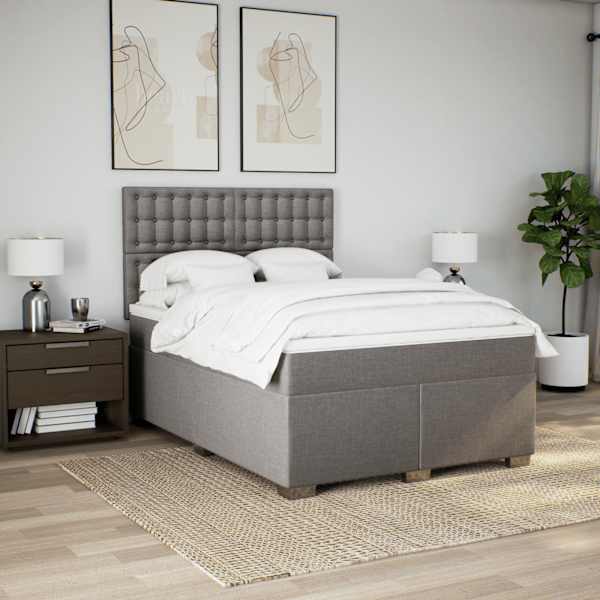 LED-valgustusega kontinentaalvoodi koos madratsiga, pruunikashall, 140 × 190 cm, kangas — mudel 3292801