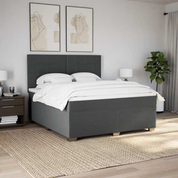 LED-valgustusega kontinentaalvoodi koos madratsiga, tumehall, 180 × 200 cm, kangas — mudel 3292868