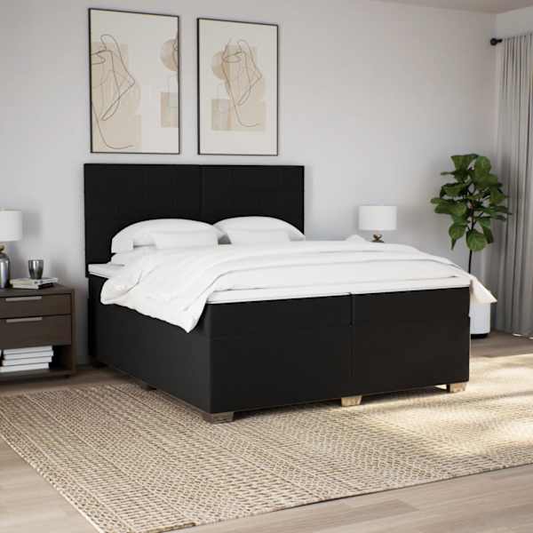 LED-valgustusega kontinentaalvoodi koos 2 madratsiga, must, 200 × 200 cm, kangas — mudel 3292897