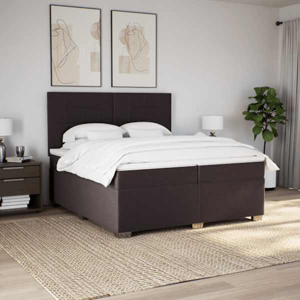 LED-valgustusega kontinentaalvoodi koos 2 madratsiga, tumepruun, 200 × 200 cm, kangas — mudel 3292898