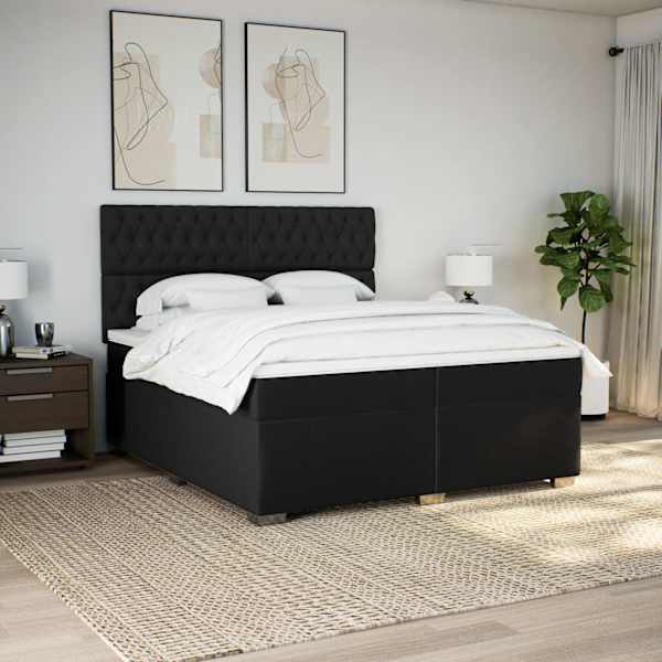 LED-valgustusega kontinentaalvoodi koos 2 madratsiga, must, 200 × 200 cm, kangas — mudel 3292904