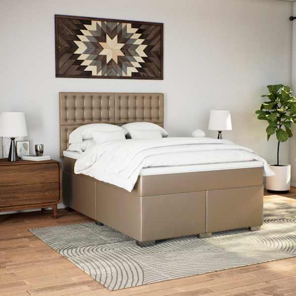 LED-valgustusega kontinentaalvoodi koos madratsiga, cappuccino, 140 × 190 cm, kunstnahk — mudel 3293023
