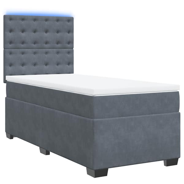 LED-valgustusega kontinentaalvoodi koos madratsiga, tumehall, 90 × 200 cm, samet — mudel 3293123