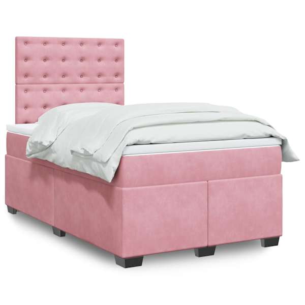 LED-valgustusega kontinentaalvoodi koos madratsiga, roosa, 120 × 200 cm, samet — mudel 3293199