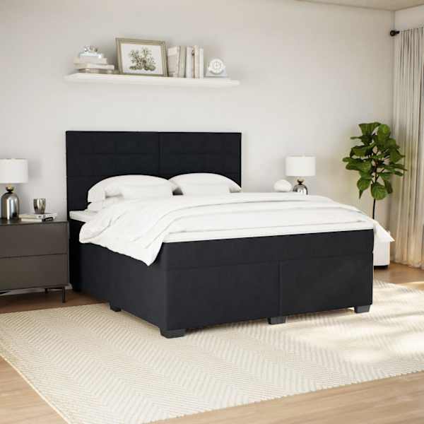 LED-valgustusega kontinentaalvoodi koos madratsiga, must, 180 × 200 cm, samet — mudel 3293280