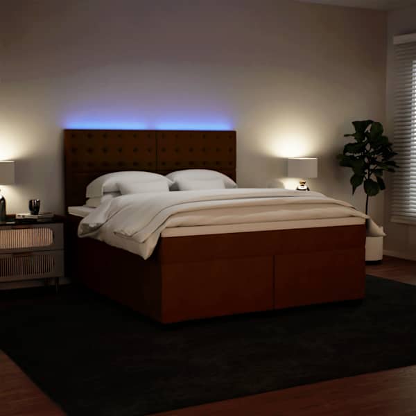 LED-valgustusega kontinentaalvoodi koos madratsiga, roosa, 180 × 200 cm, samet — mudel 3293295