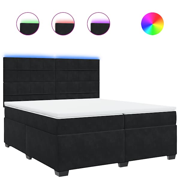 LED-valgustusega kontinentaalvoodi koos 2 madratsiga, must, 200 × 200 cm, samet — mudel 3293304