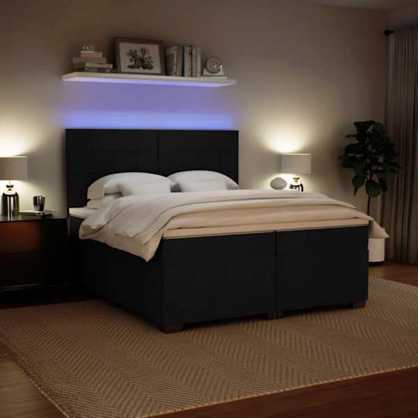 LED-valgustusega kontinentaalvoodi koos 2 madratsiga, must, 200 × 200 cm, samet — mudel 3293304