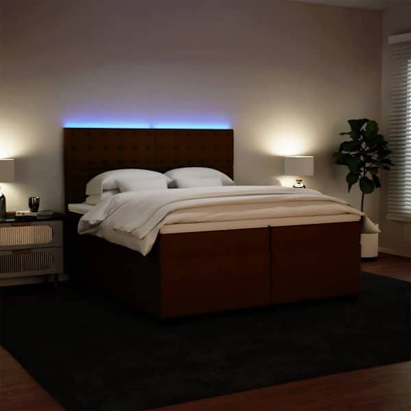 LED-valgustusega kontinentaalvoodi koos 2 madratsiga, roosa, 200 × 200 cm, samet — mudel 3293319