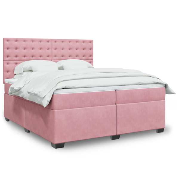 LED-valgustusega kontinentaalvoodi koos 2 madratsiga, roosa, 200 × 200 cm, samet — mudel 3293319
