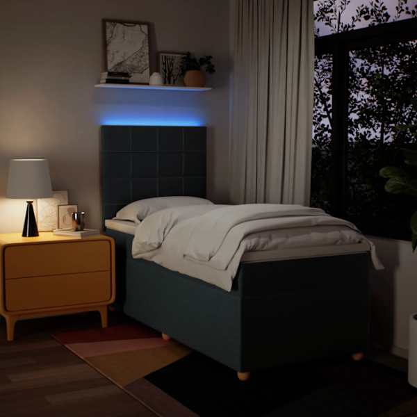 LED-valgustusega kontinentaalvoodi koos madratsiga, sinine, 100 × 200 cm, kangas — mudel 3293497