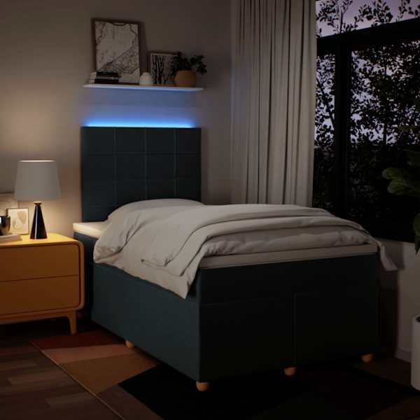 LED-valgustusega kontinentaalvoodi koos madratsiga, sinine, 120 × 190 cm, kangas — mudel 3293525