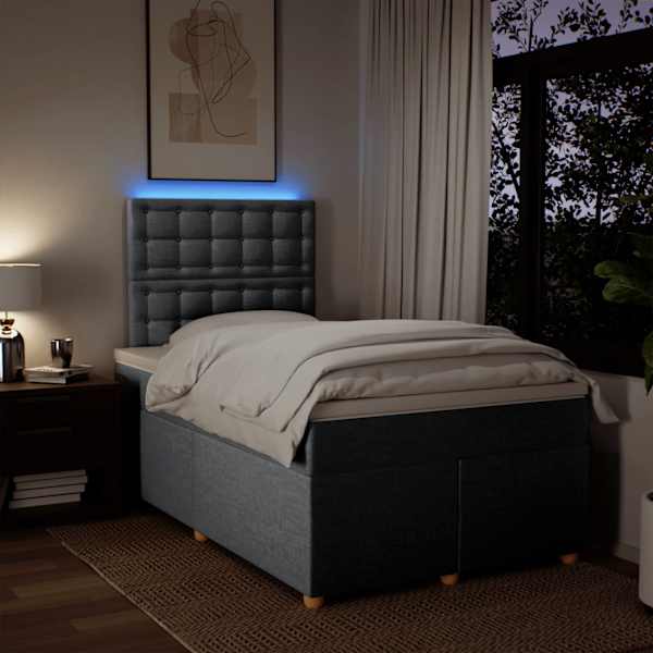 LED-valgustusega kontinentaalvoodi koos madratsiga, helehall, 120 × 190 cm, kangas — mudel 3293533
